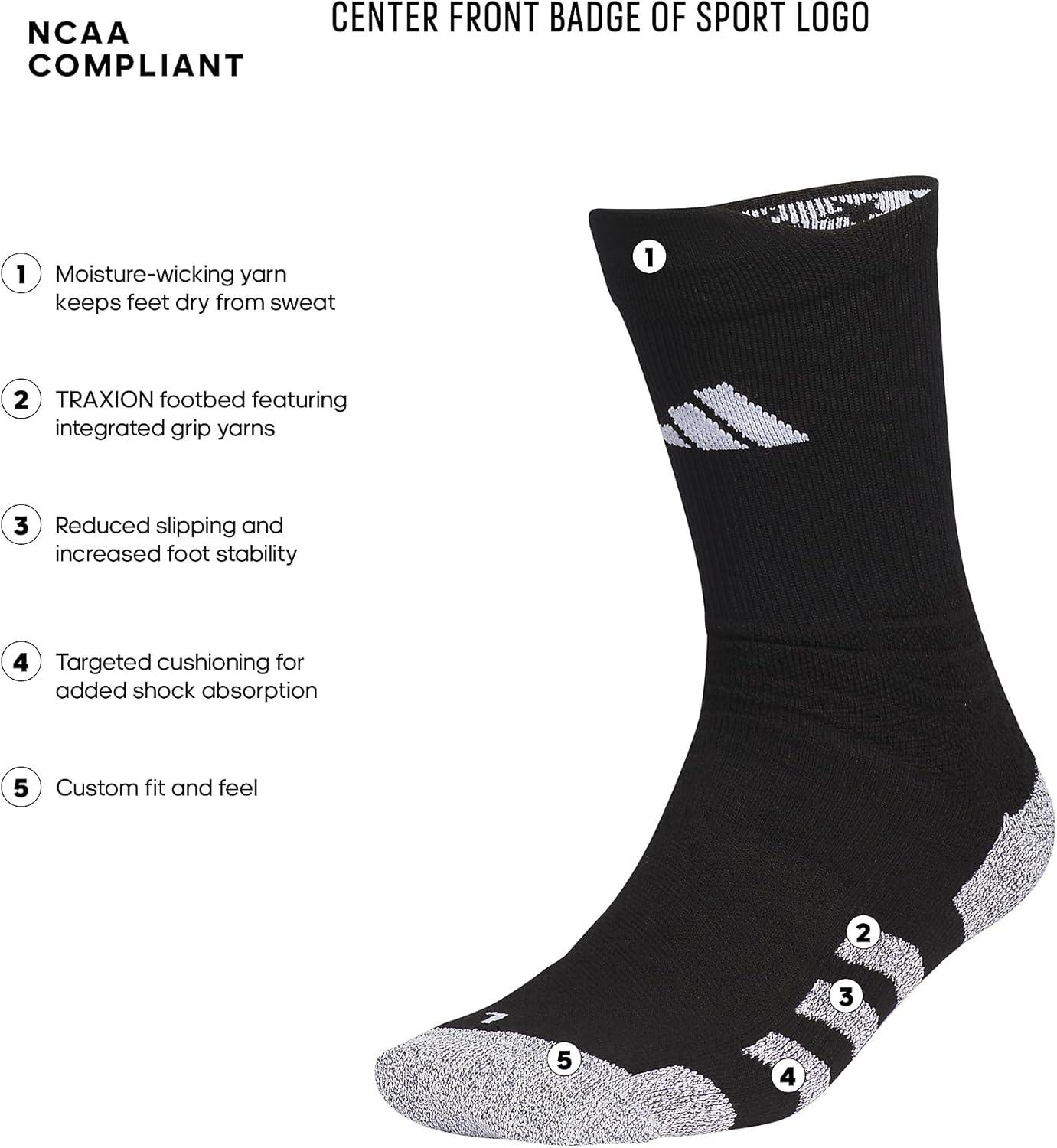 image:imageadidas Unisex 5Star Sports Crew Socks 1 Pair Multisport Grip or RegularTraxionBlackWhite