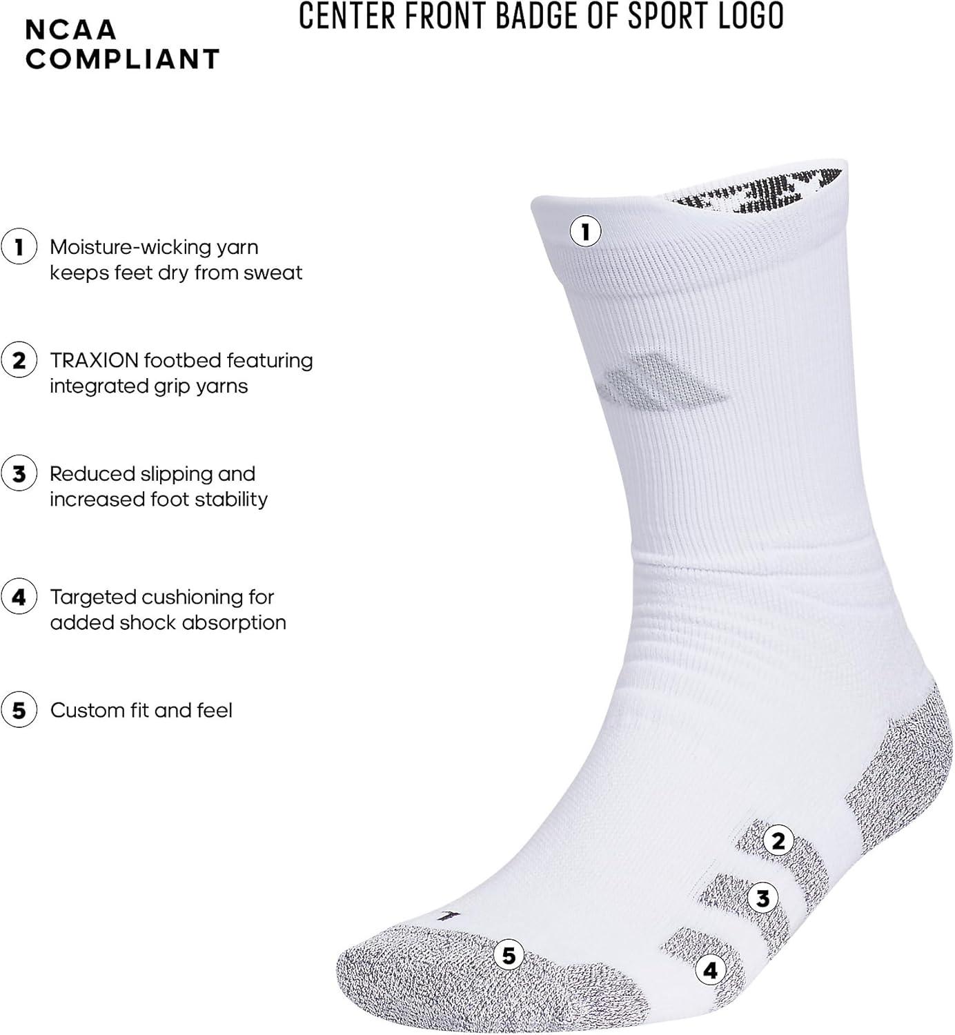 image:imageadidas Unisex 5Star Sports Crew Socks 1 Pair Multisport Grip or RegularTraxionWhiteBlackClear Grey