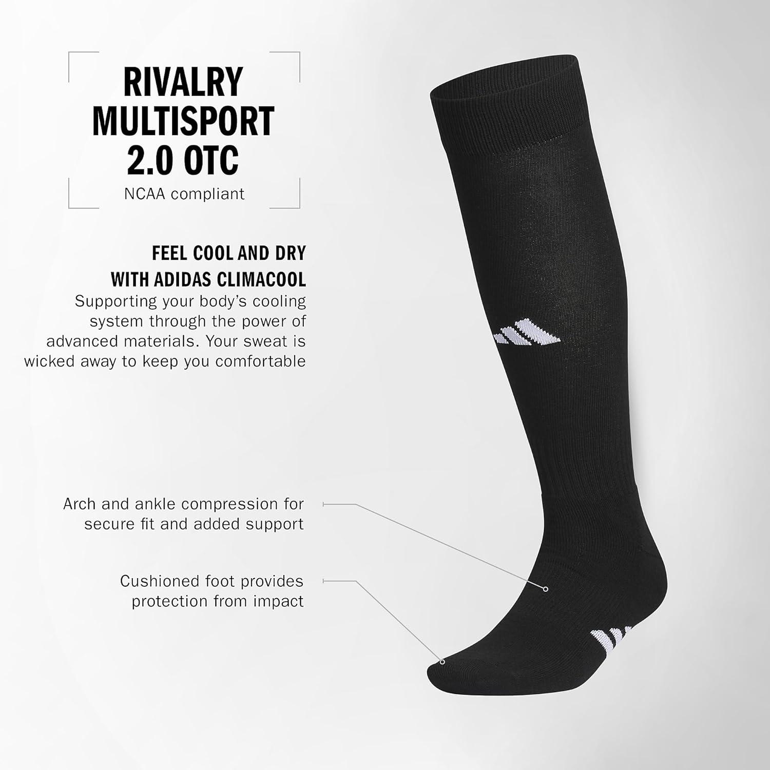 image:imageadidas Unisex Rivalry Sports Socks 2 Pairs Multisport OvertheCalf2BlackWhite