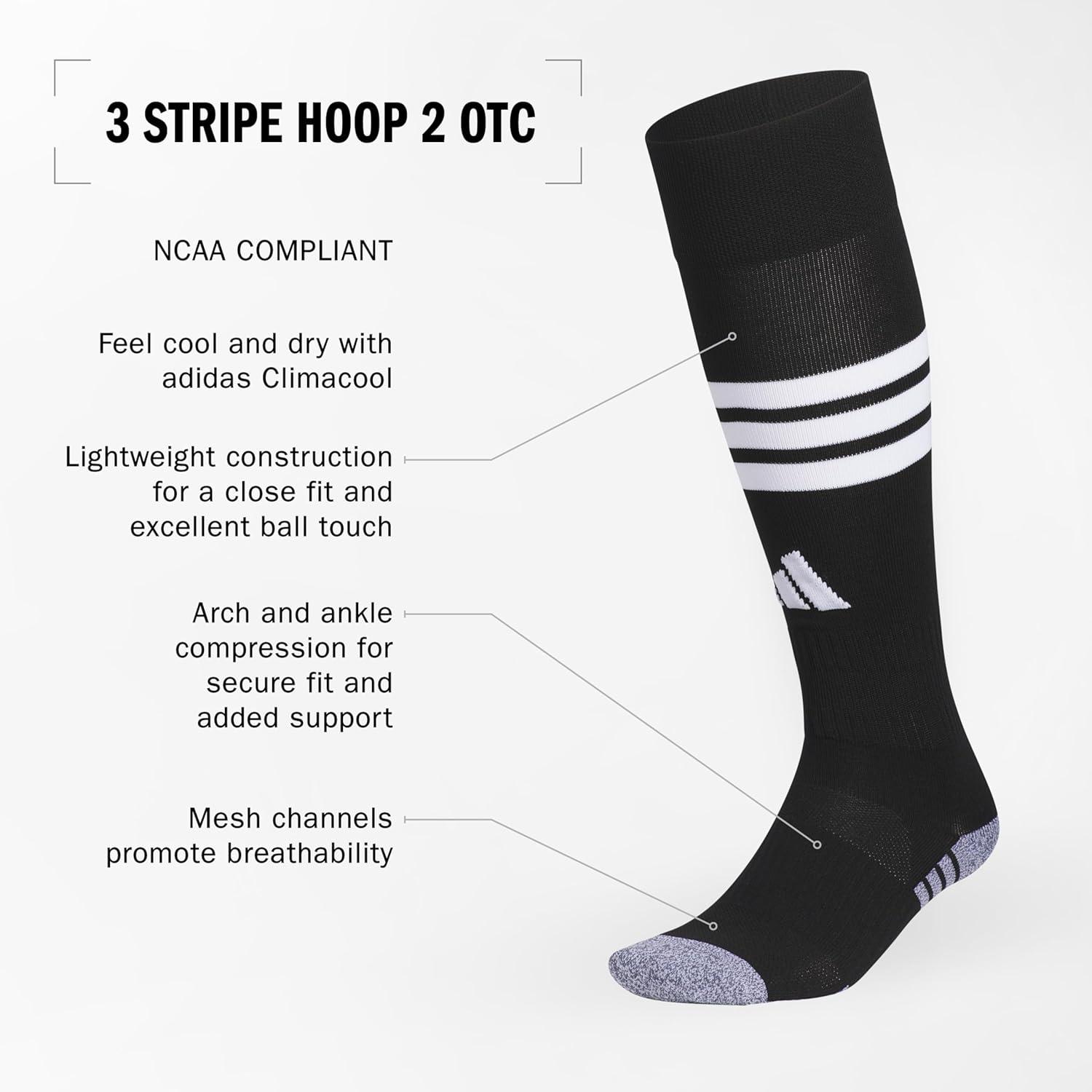 image:imageadidas unisex 3stripe Hoop Soccer Socks 1pair With Arch Compression for a Secure FitBlack 2White