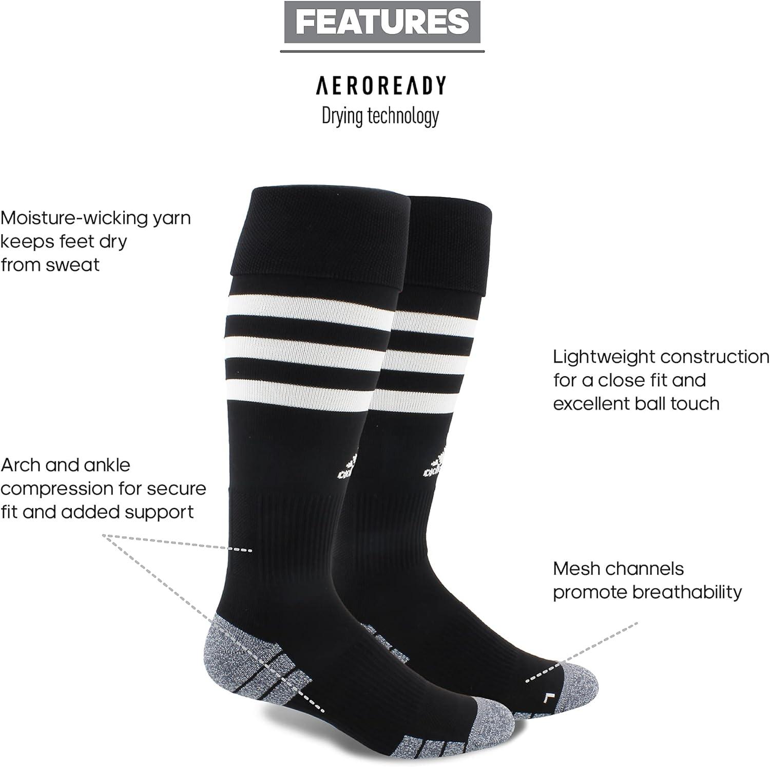 image:imageadidas unisex 3stripe Hoop Soccer Socks 1pair With Arch Compression for a Secure FitBlackWhite