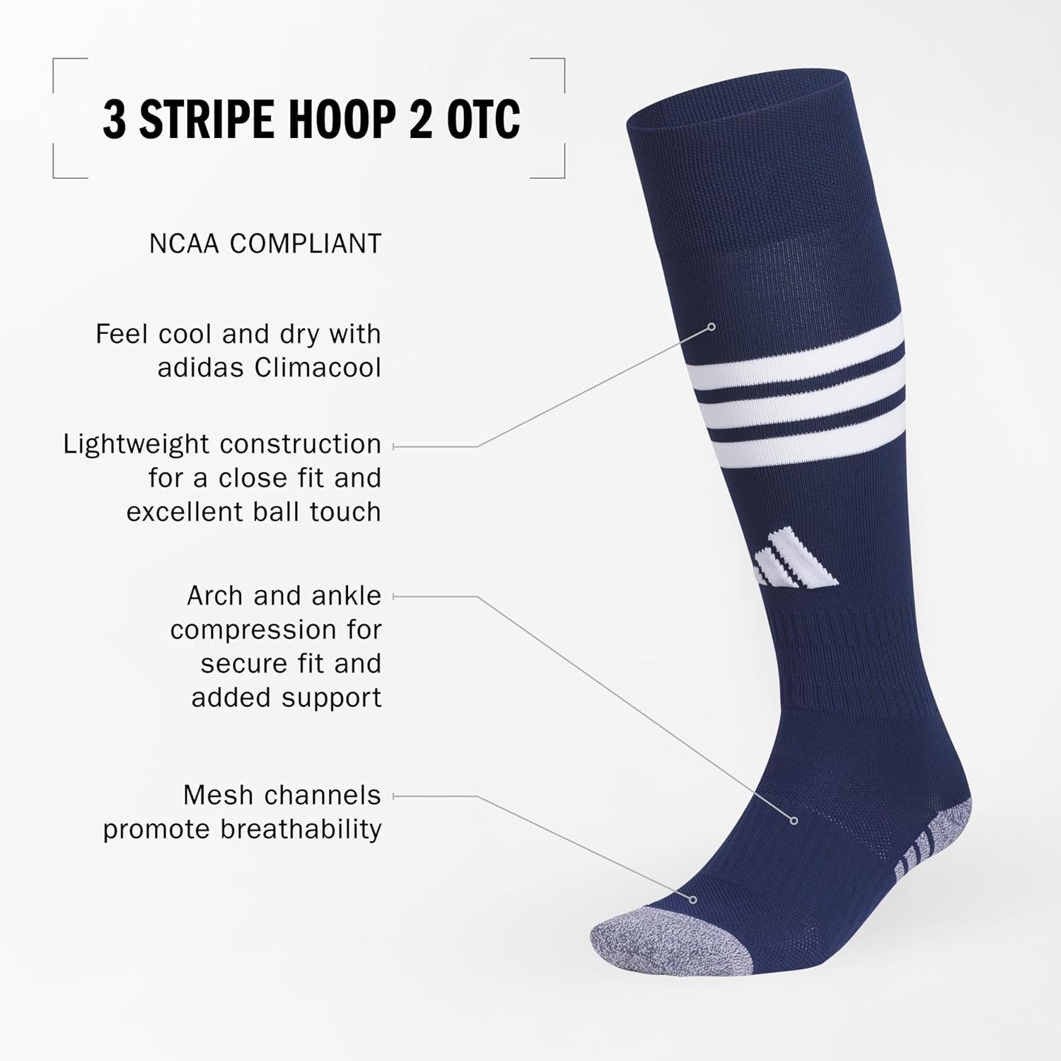 image:imageadidas unisex 3stripe Hoop Soccer Socks 1pair With Arch Compression for a Secure FitNavy Blue 2White