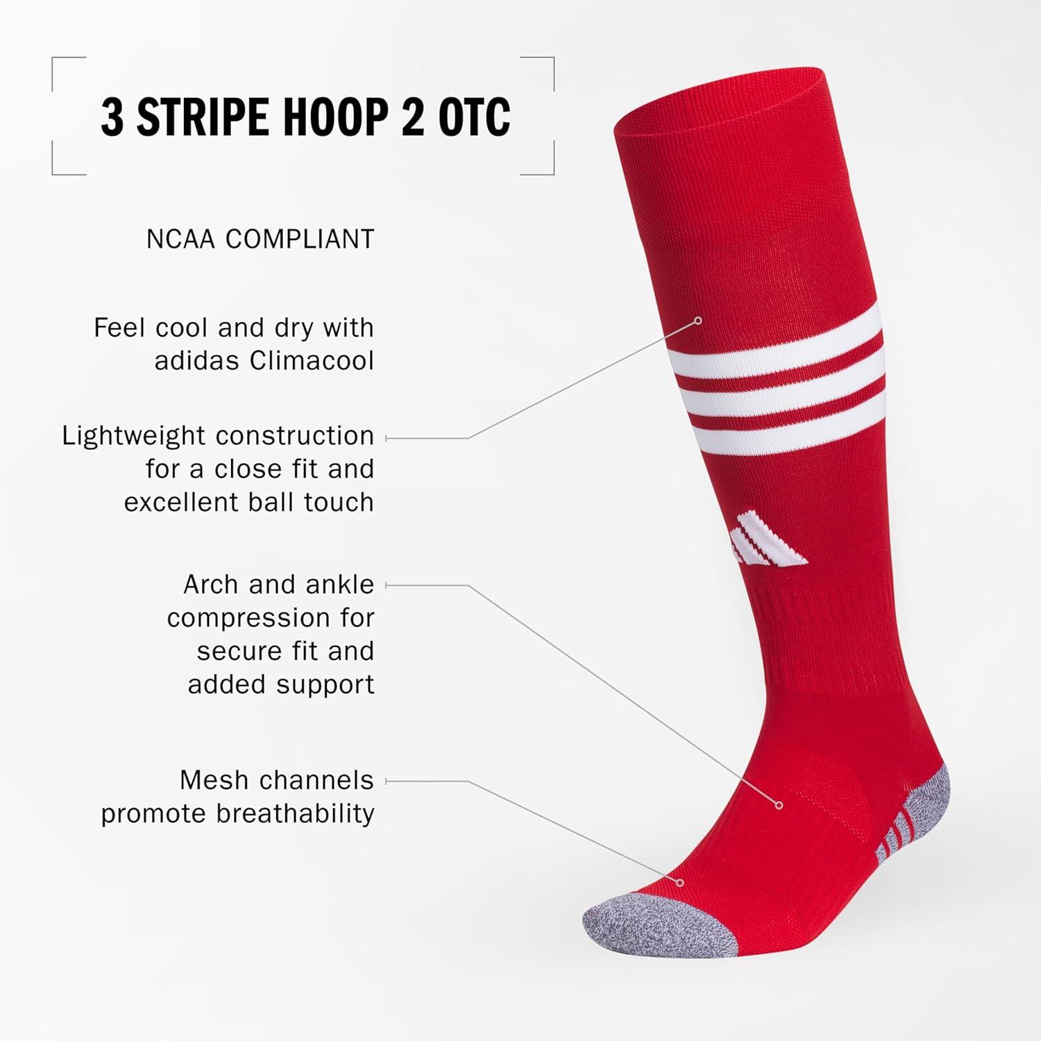 image:imageadidas unisex 3stripe Hoop Soccer Socks 1pair With Arch Compression for a Secure FitPower Red 2White