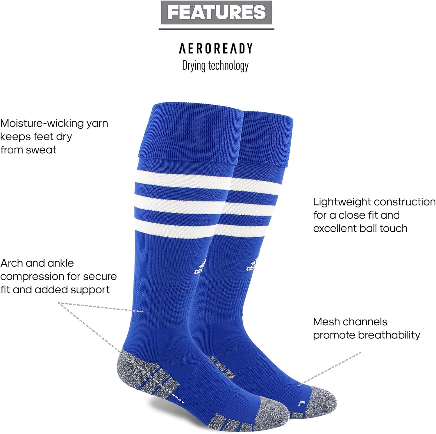 image:imageadidas unisex 3stripe Hoop Soccer Socks 1pair With Arch Compression for a Secure FitRoyal BlueWhite