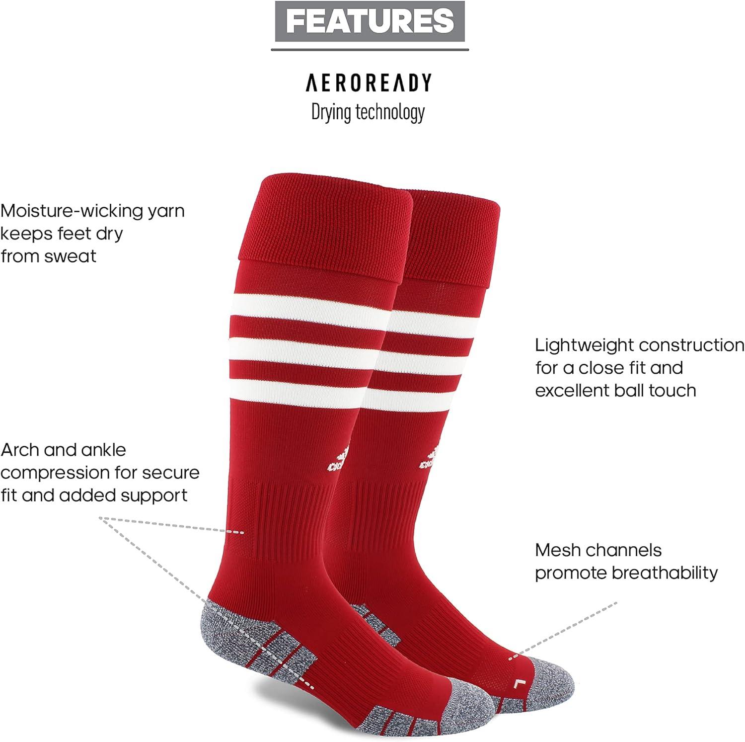 image:imageadidas unisex 3stripe Hoop Soccer Socks 1pair With Arch Compression for a Secure FitTeam Power RedWhite