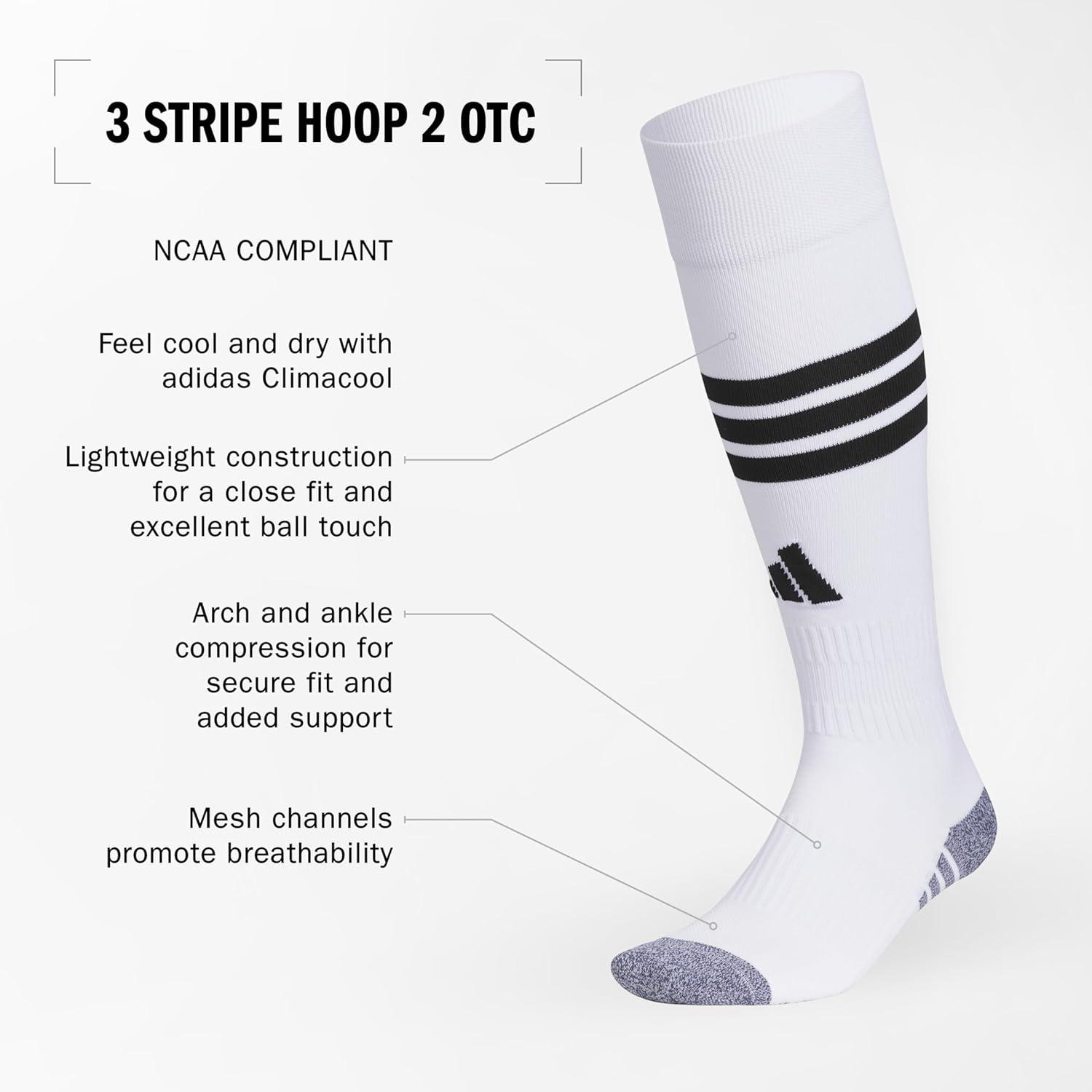 image:imageadidas unisex 3stripe Hoop Soccer Socks 1pair With Arch Compression for a Secure FitWhite 2Black