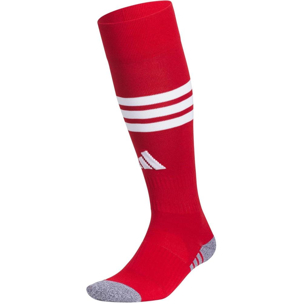 image:imageadidas unisex 3stripe Hoop Soccer Socks 1pair With Arch Compression for a Secure FitPower Red 2White