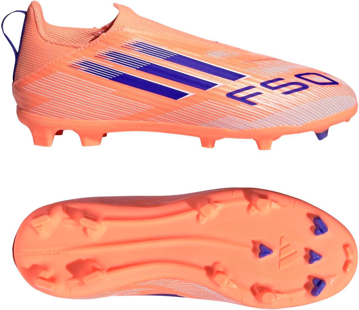image:imageadidas League Laceless Firm GroundMulti Ground Soccer Cleats BlackBeam OrangeLucid BlueWhite