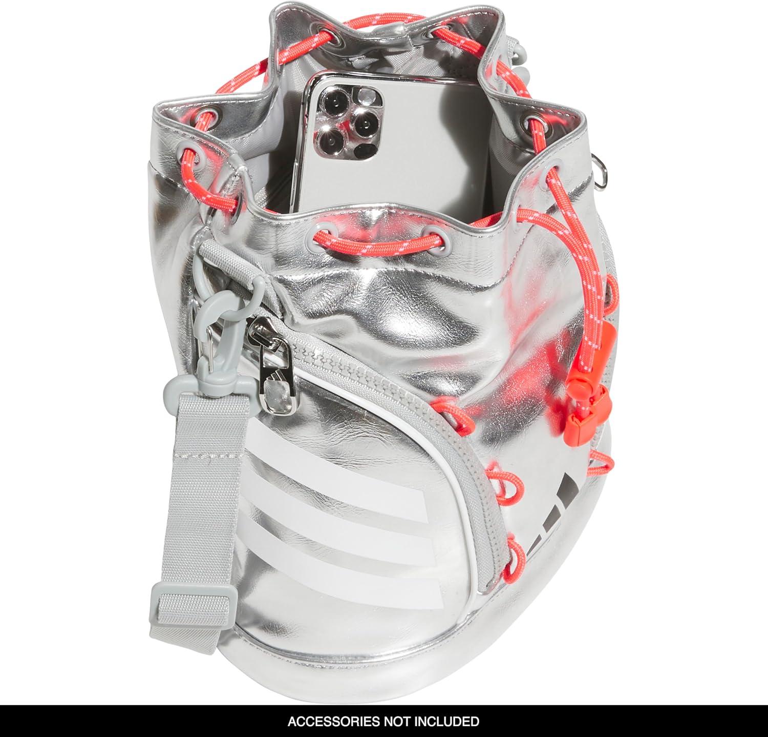 image:imageadidas Boot Bucket Crossbody 4L Soccer Game Sports Event Small Drawstring Bag for Men amp WomenSilver MetallicLucid RedWhite