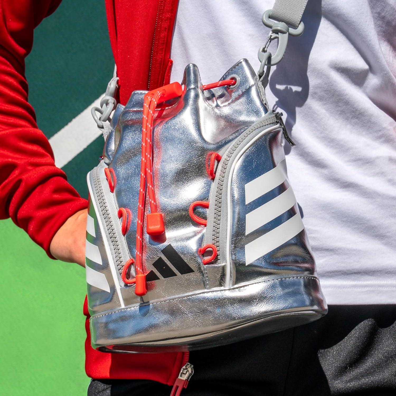 image:imageadidas Boot Bucket Crossbody 4L Soccer Game Sports Event Small Drawstring Bag for Men amp WomenSilver MetallicLucid RedWhite