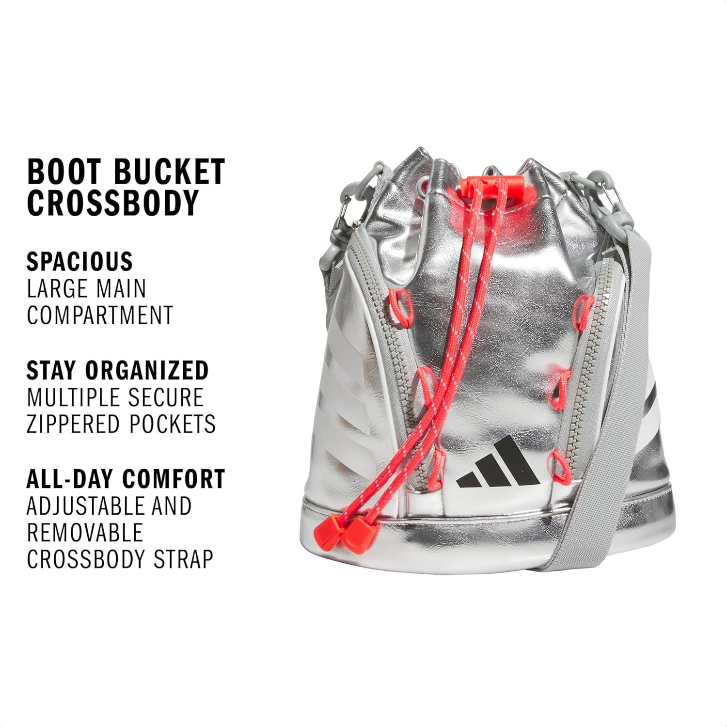 image:imageadidas Boot Bucket Crossbody 4L Soccer Game Sports Event Small Drawstring Bag for Men amp WomenSilver MetallicLucid RedWhite