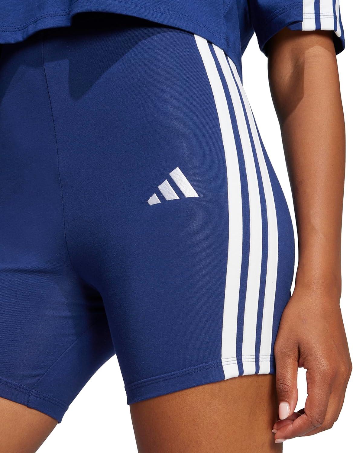 image:imageadidas Womens Essentials 3Stripes HighWaisted Biker ShortsDark BlueWhite