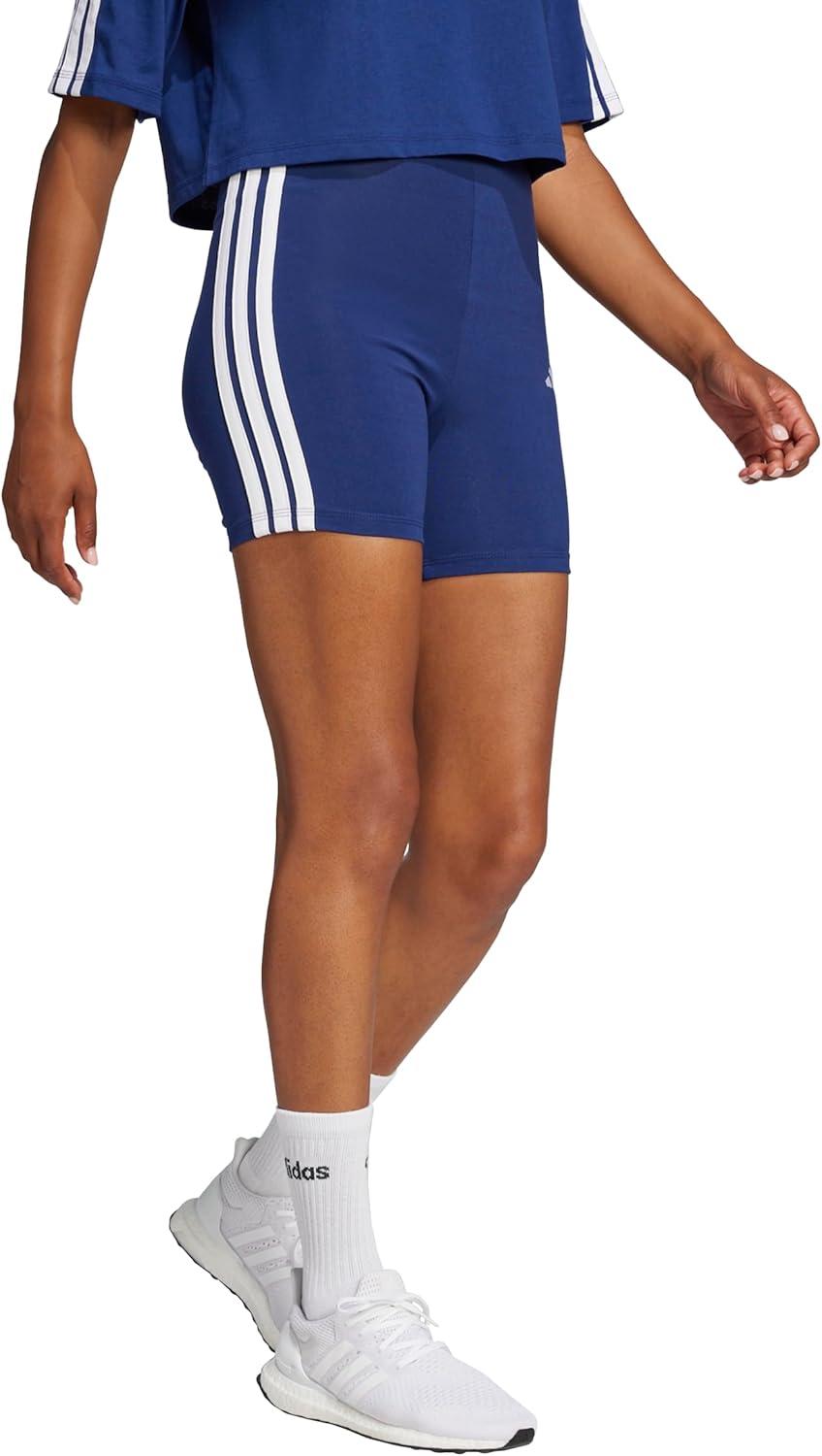 image:imageadidas Womens Essentials 3Stripes HighWaisted Biker ShortsDark BlueWhite