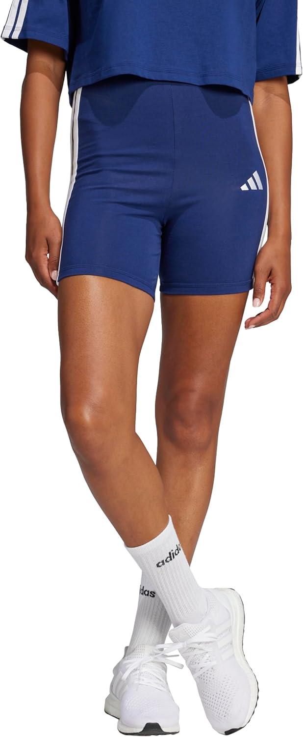 image:imageadidas Womens Essentials 3Stripes HighWaisted Biker ShortsDark BlueWhite