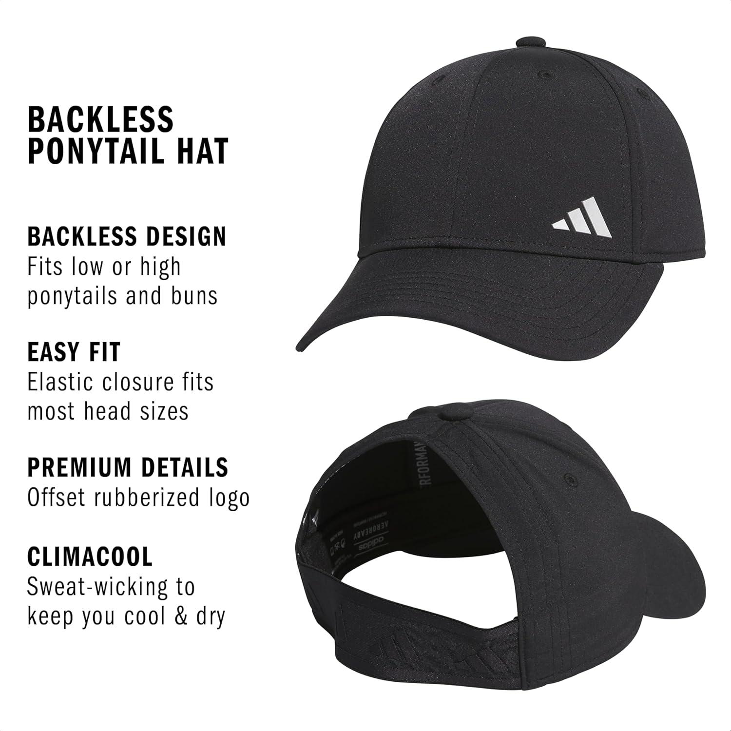 image:imageadidas Womens Ponytail Hat Backless Baseball CapBlackSilver Metallic20