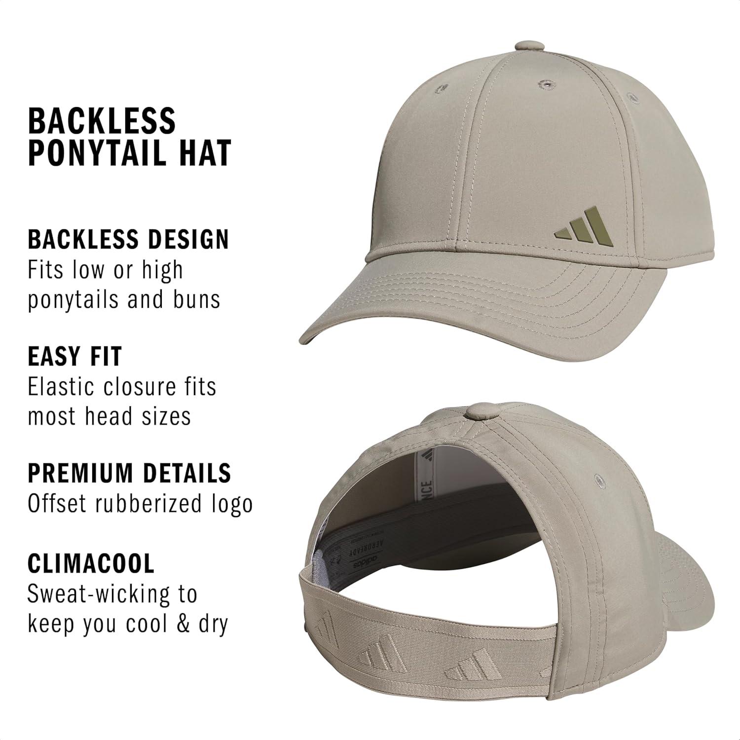 image:imageadidas Womens Ponytail Hat Backless Baseball CapSilver Pebble GreyOlive Strata Green20