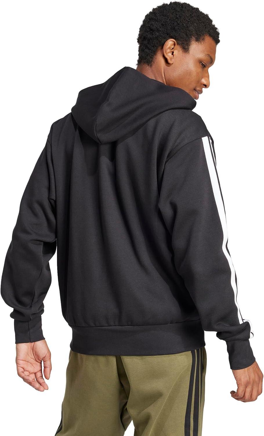 image:imageadidas mens Essentials 3stripes Fleece Fullzip Hooded Track TopBlackWhite