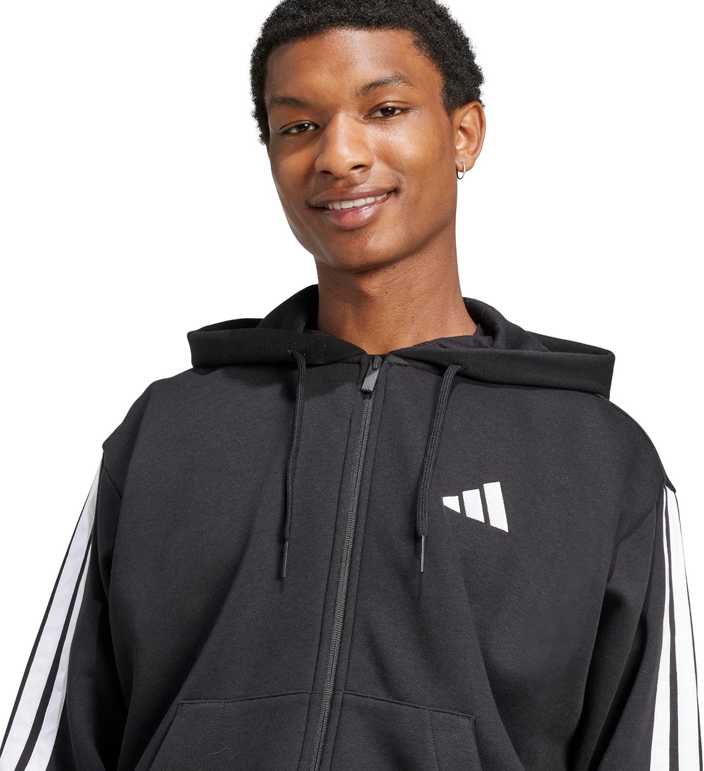 image:imageadidas mens Essentials 3stripes Fleece Fullzip Hooded Track TopBlackWhite