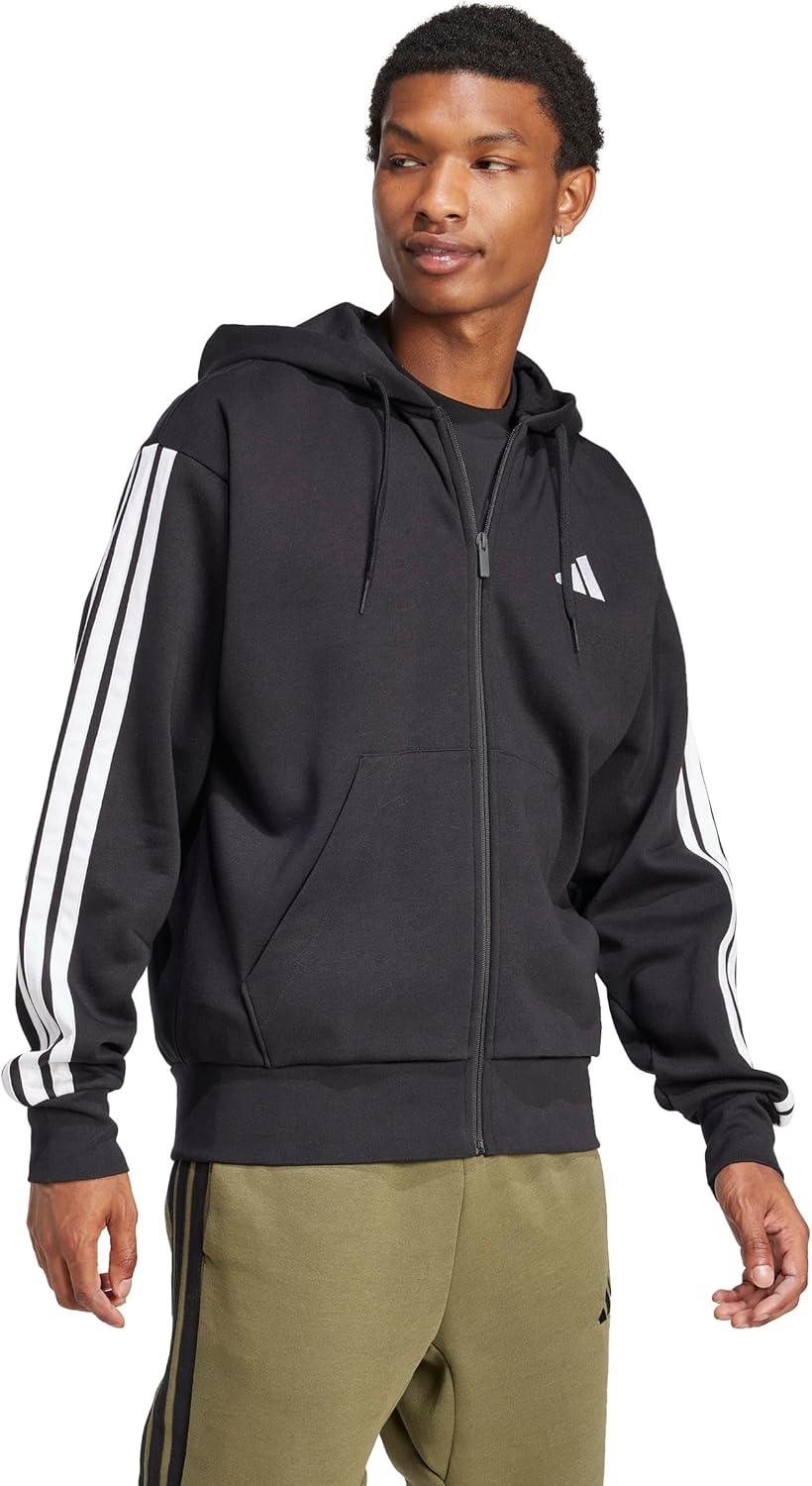 image:imageadidas mens Essentials 3stripes Fleece Fullzip Hooded Track TopBlackWhite