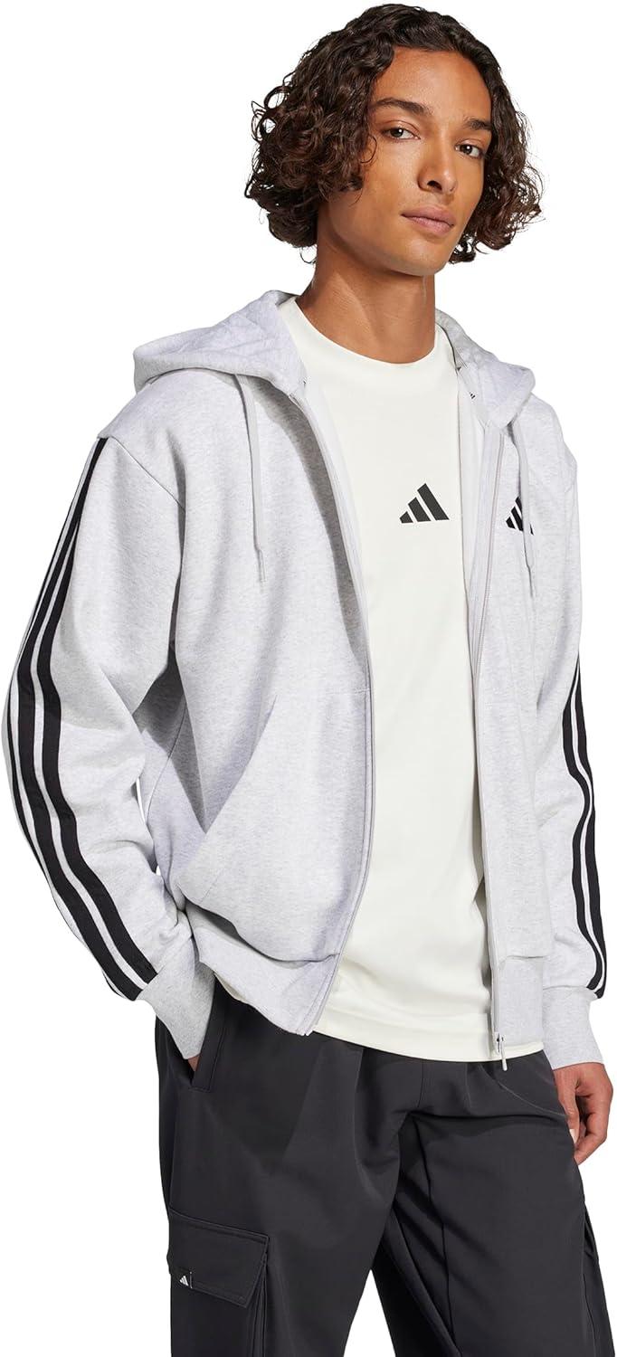 image:imageadidas mens Essentials 3stripes Fleece Fullzip Hooded Track TopLight Grey HeatherBlack