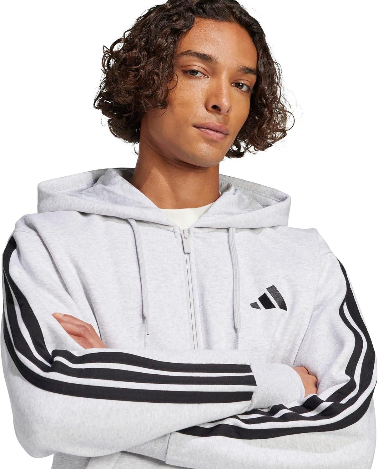 image:imageadidas mens Essentials 3stripes Fleece Fullzip Hooded Track TopLight Grey HeatherBlack