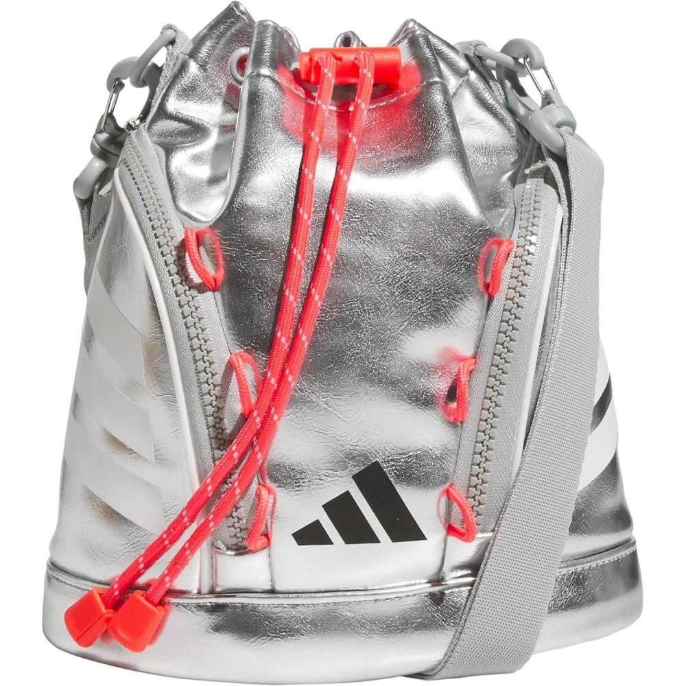 image:imageadidas Boot Bucket Crossbody 4L Soccer Game Sports Event Small Drawstring Bag for Men amp WomenSilver MetallicLucid RedWhite
