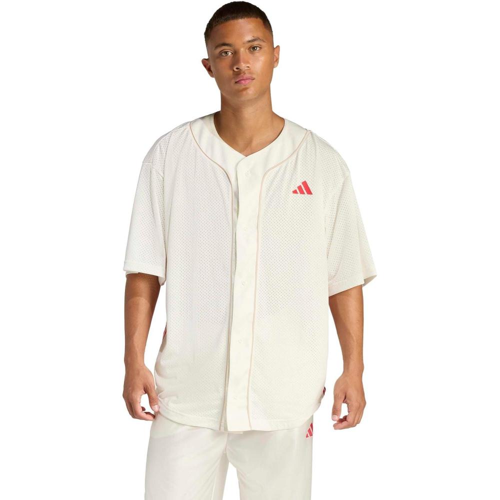 image:imageadidas Mens Men Stadium Seasonal Basketball ShirtOff WhiteCrystal LinenPure Ruby