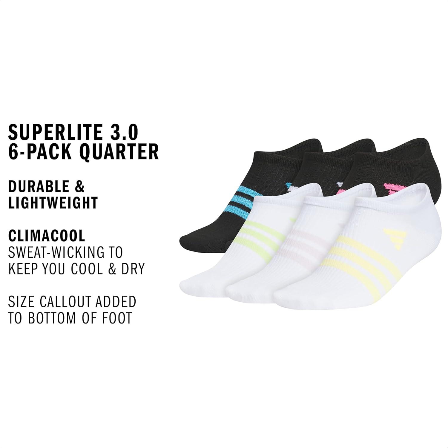 image:imageadidas Kids Superlite No Show Socks for Boys amp Girls 6 Pairs LightweightBlackLucid AquamarineWhiteGirls30