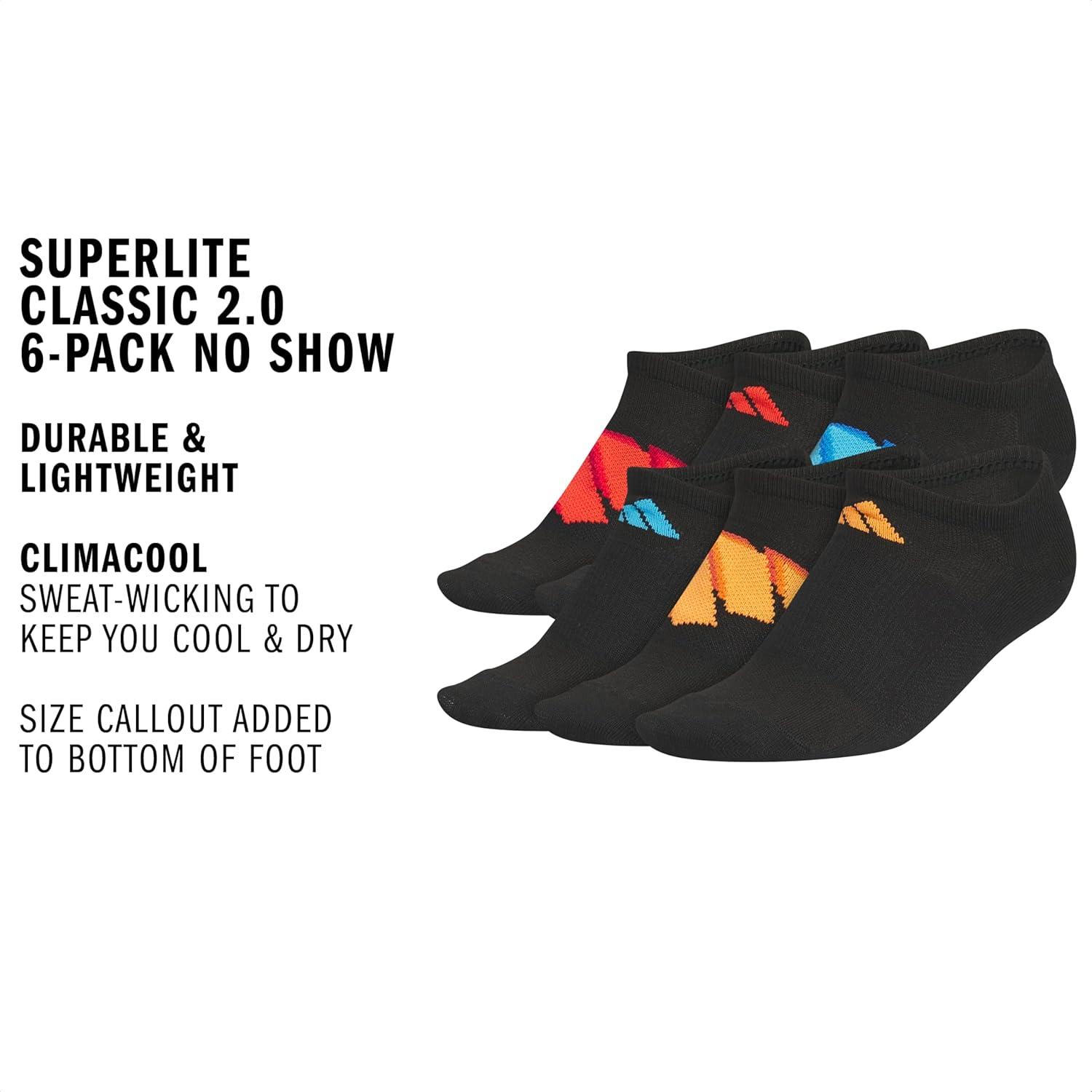 image:imageadidas Kids Superlite No Show Socks for Boys amp Girls 6 Pairs LightweightBlackPure Ruby RedLucid AquamarineClassic20