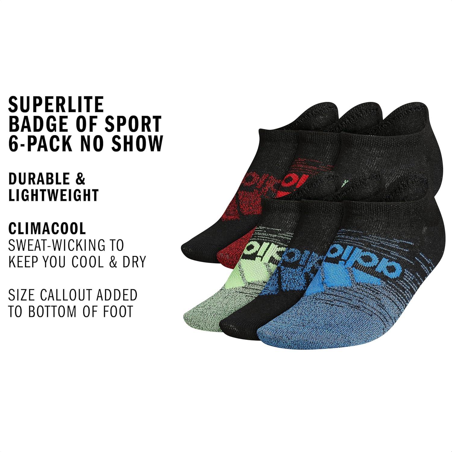 image:imageadidas Kids Superlite No Show Socks for Boys amp Girls 6 Pairs LightweightBlackTrue BlueSignal Green