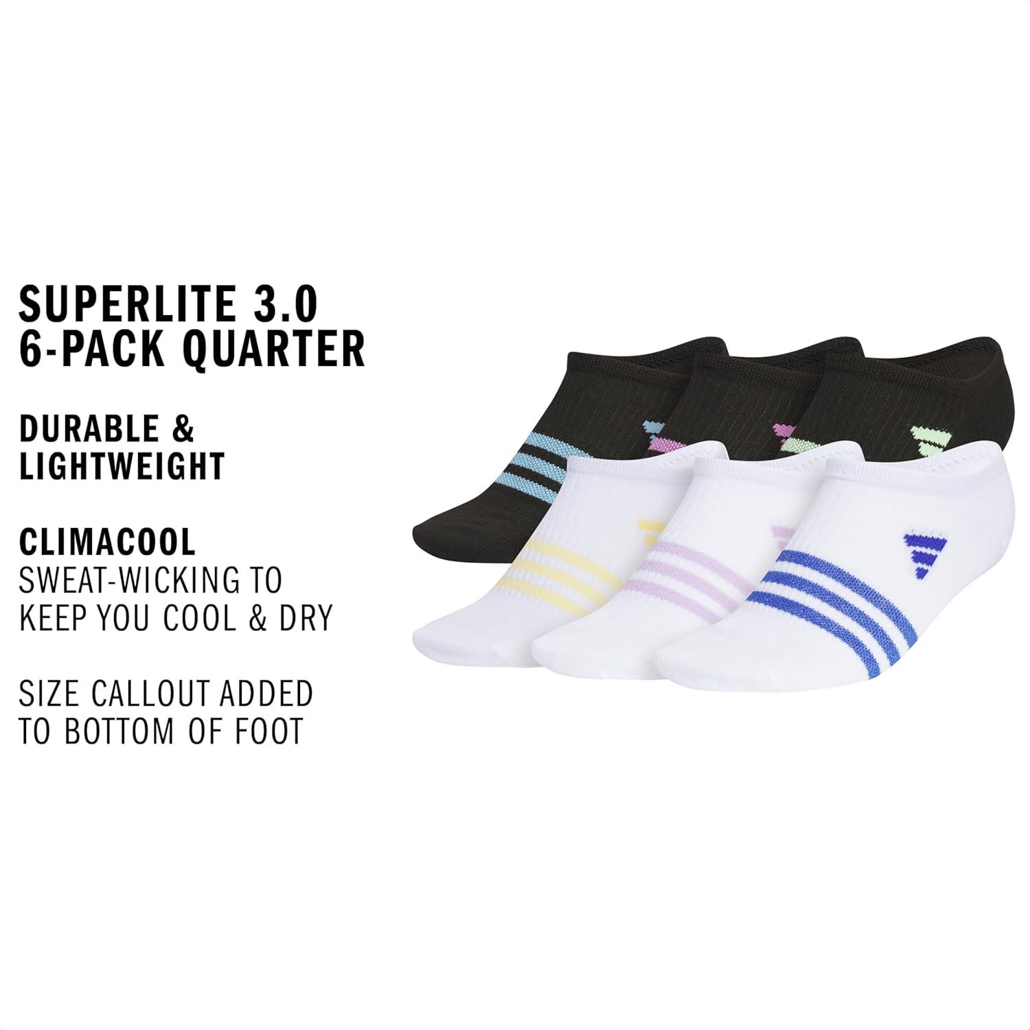image:imageadidas Kids Superlite No Show Socks for Boys amp Girls 6 Pairs LightweightBlackWhiteSemi Blue BurstGirls30