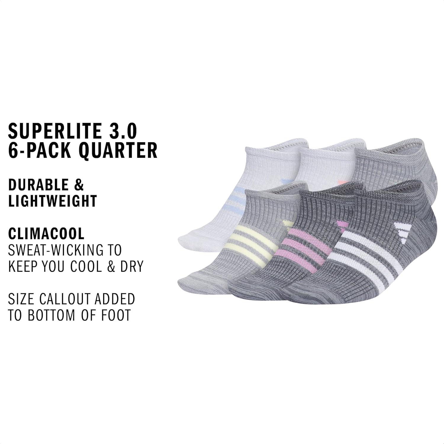 image:imageadidas Kids Superlite No Show Socks for Boys amp Girls 6 Pairs LightweightBlue SparkSemi Pink SparkClear Mint GreenGirls30