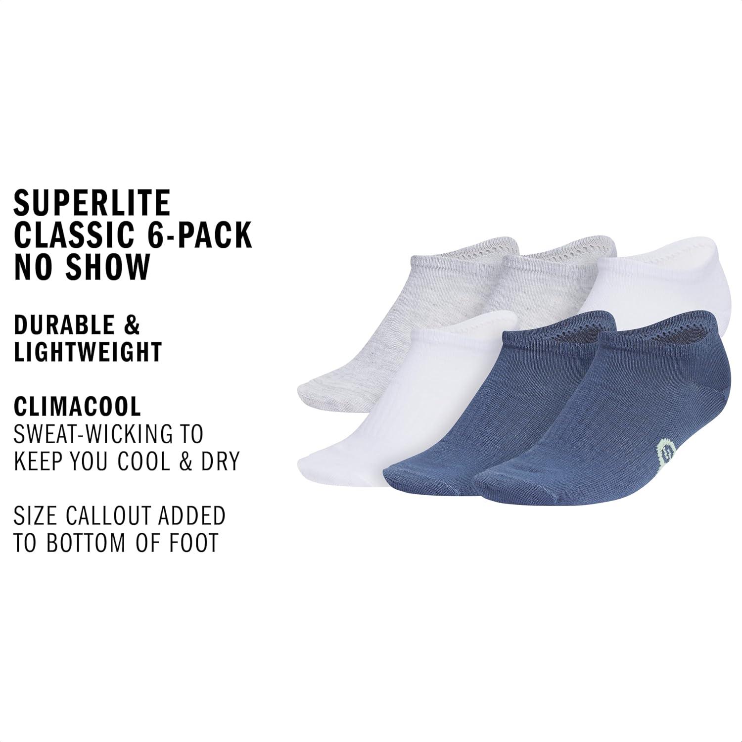 image:imageadidas Kids Superlite No Show Socks for Boys amp Girls 6 Pairs LightweightCool Light HeatherSemi Green SparkPreloved Ink BlueClassic