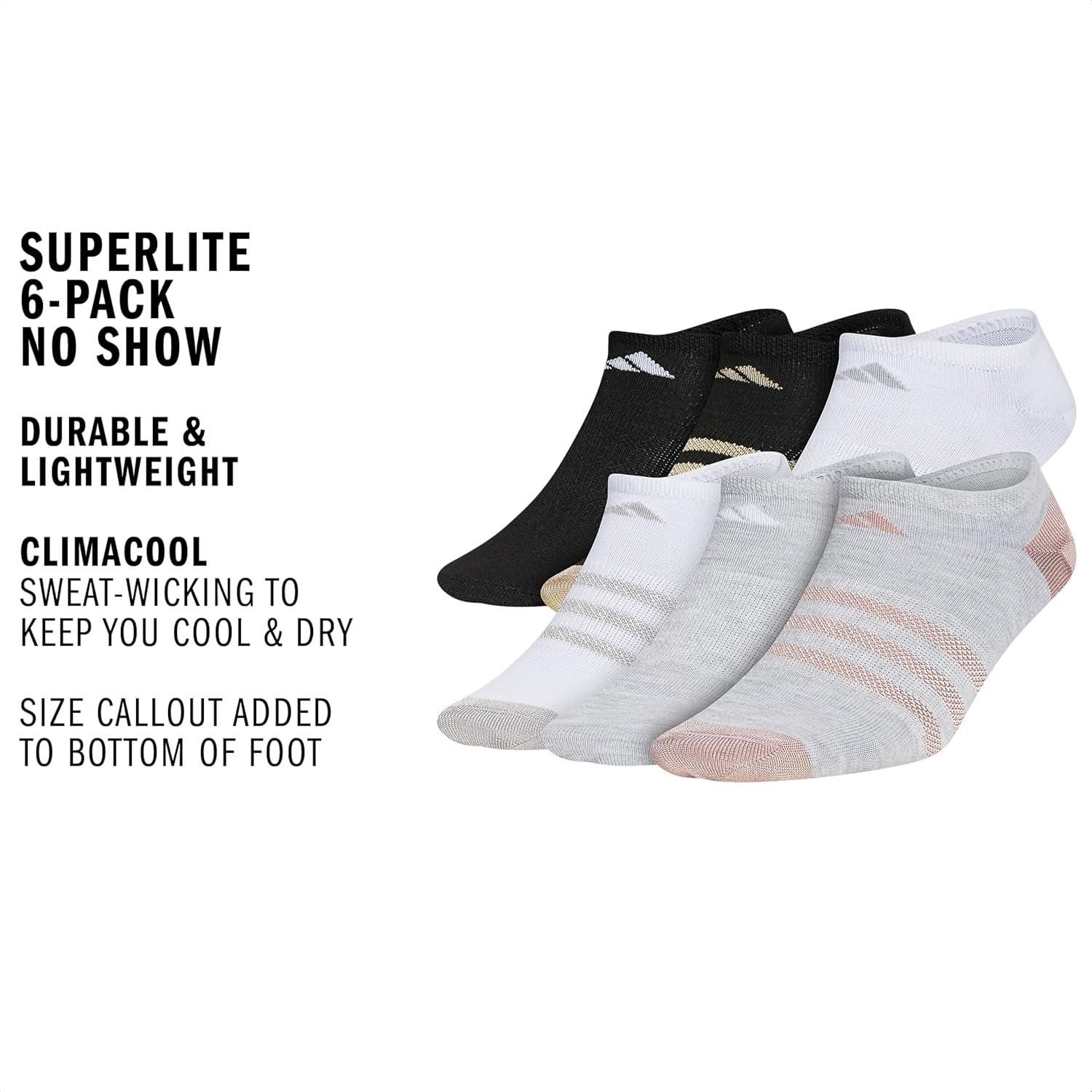 image:imageadidas Kids Superlite No Show Socks for Boys amp Girls 6 Pairs LightweightCool Light HeatherWhiteBlack Shiny NylonGirls