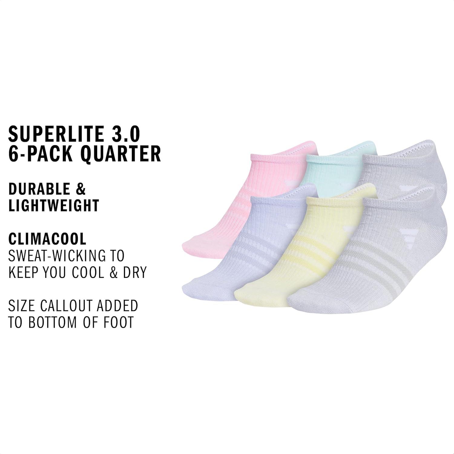 image:imageadidas Kids Superlite No Show Socks for Boys amp Girls 6 Pairs LightweightTrue PinkSemi Flash Aqua BlueClear Onix GreyGirls30