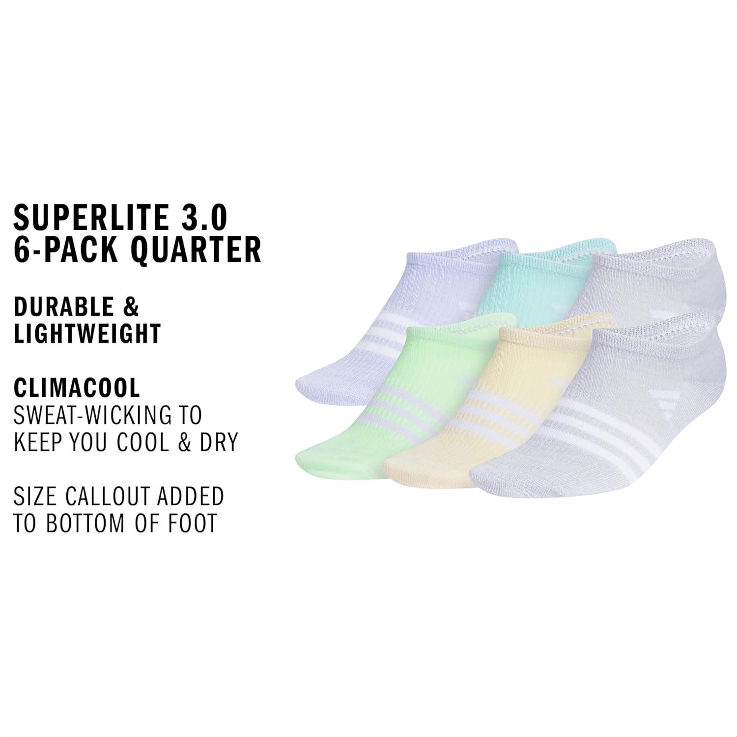 image:imageadidas Kids Superlite No Show Socks for Boys amp Girls 6 Pairs LightweightViolet Tone PurpleEnergy AquaClear Onix Grey