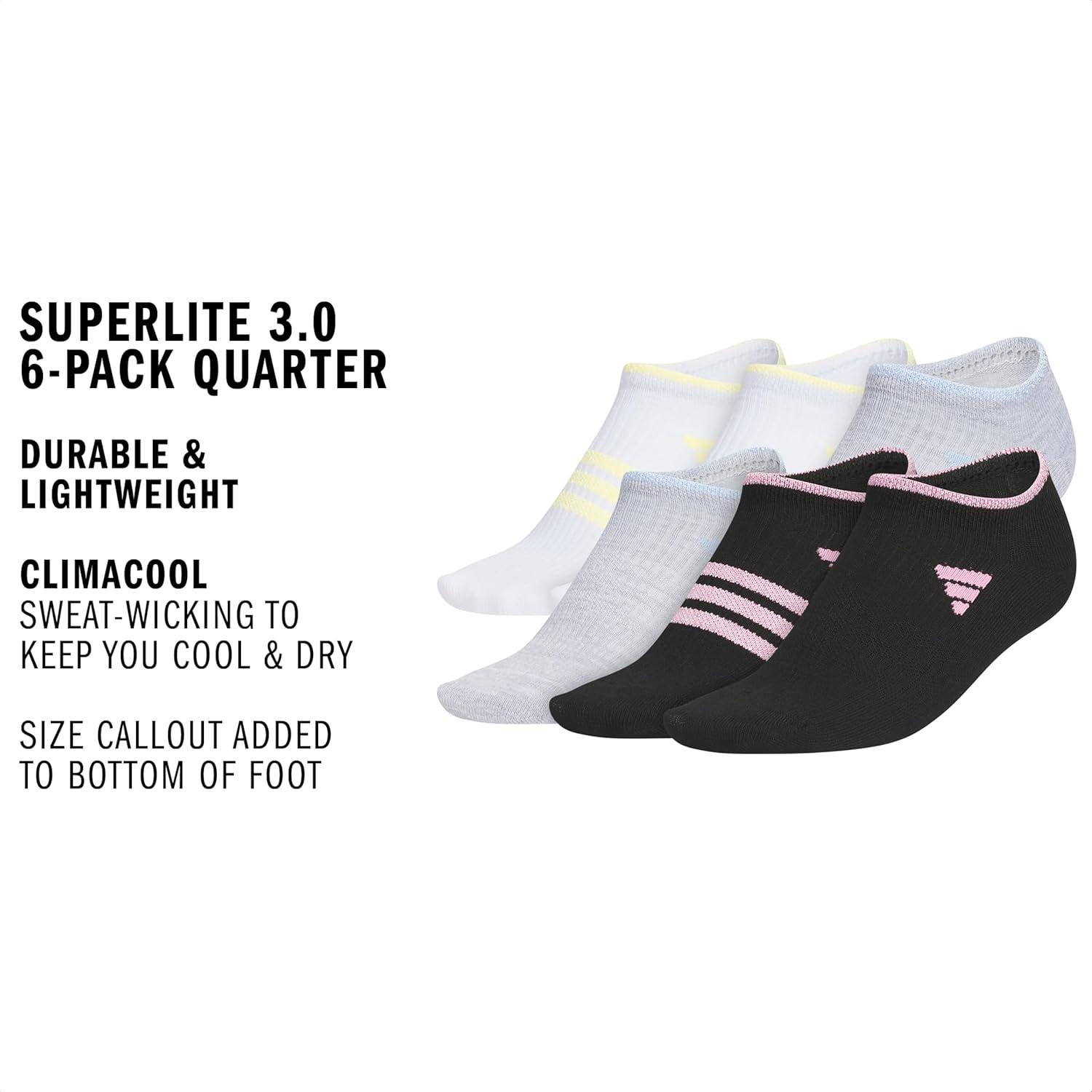 image:imageadidas Kids Superlite No Show Socks for Boys amp Girls 6 Pairs LightweightWhiteCool Light HeatherBlackGirls30