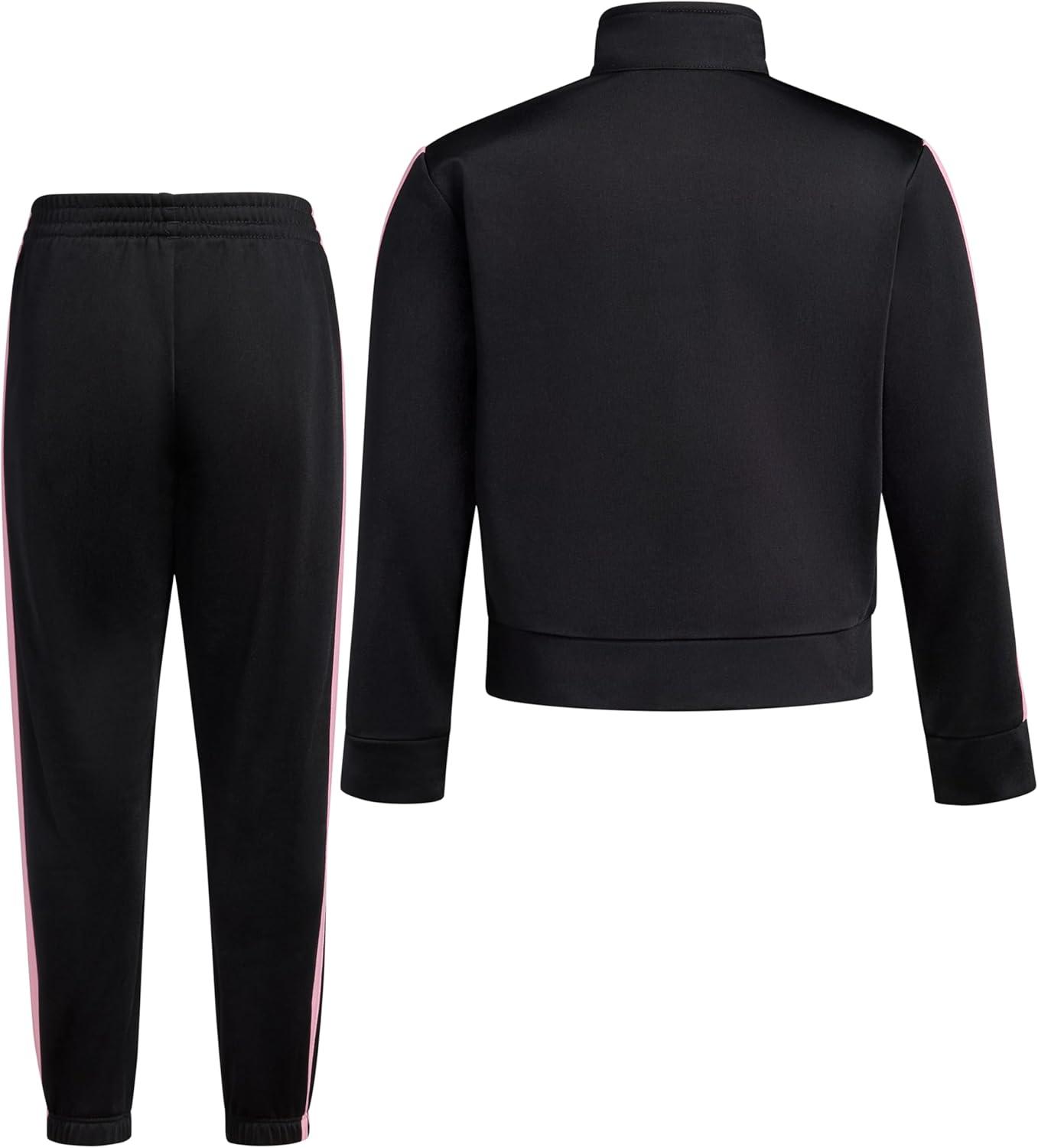 image:imageadidas Little Girls Zip Front Classic Tricot Jacket and Joggers SetBlackPink