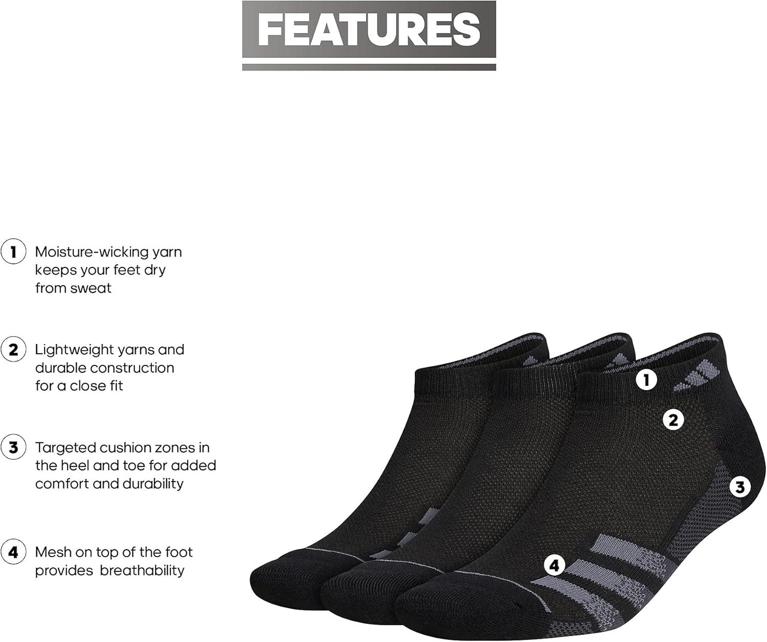 image:imageadidas mens Superlite Low Cut Ankle Socks 3 Pairs Striped LightweightBlackNight GreyOnix Grey