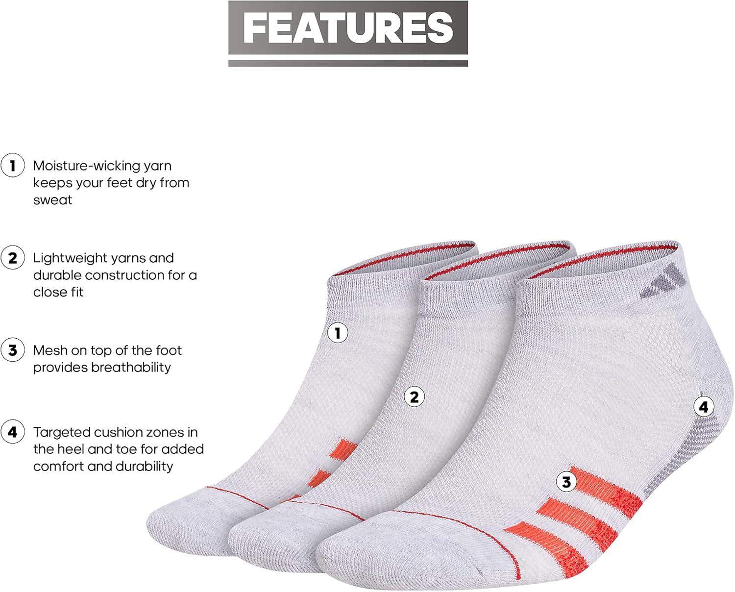 image:imageadidas mens Superlite Low Cut Ankle Socks 3 Pairs Striped LightweightCool Light HeatherBetter ScarletBright Red