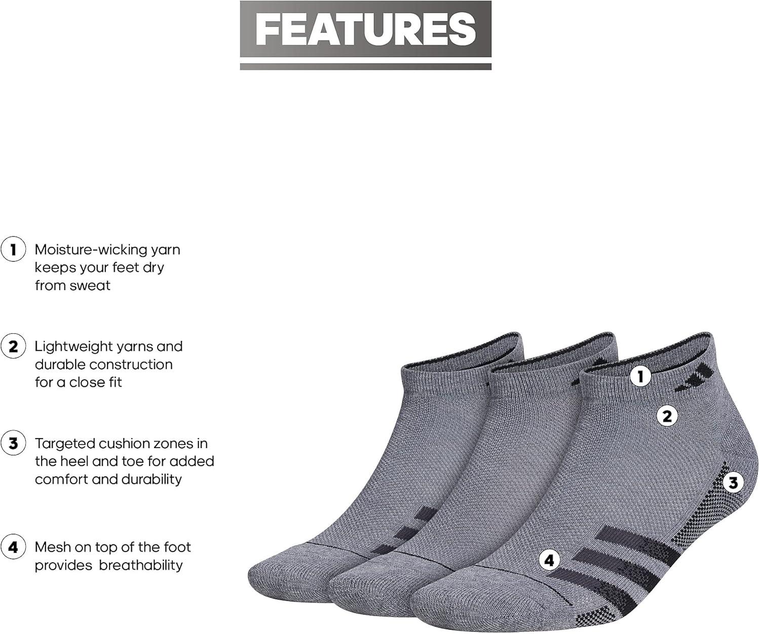 image:imageadidas mens Superlite Low Cut Ankle Socks 3 Pairs Striped LightweightHeather Dark GreyBlackNight Grey