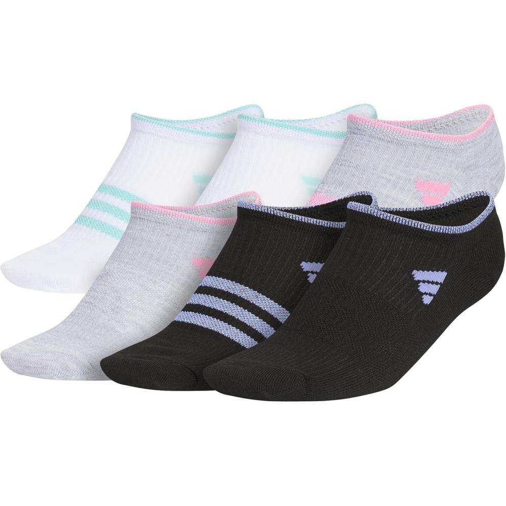 image:imageadidas Kids Superlite No Show Socks for Boys amp Girls 6 Pairs LightweightWhiteShiny Energy AquaShiny Bliss PinkGirls30