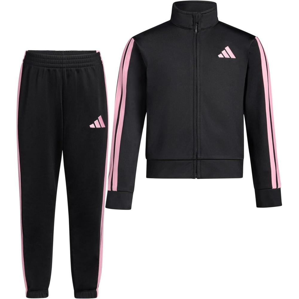 image:imageadidas Little Girls Zip Front Classic Tricot Jacket and Joggers SetBlackPink