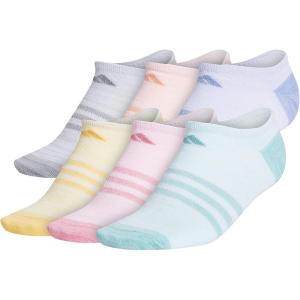 adidas Kids Superlite No Show Socks for Boys & Girls (6 Pairs) Lightweight(Halo Mint Green/Light Pink/Orange Tint/Girls)