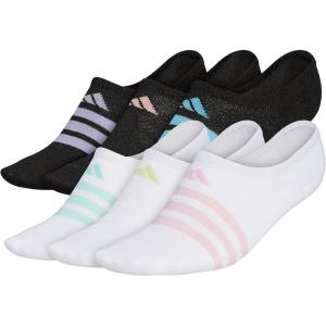 adidas Kids Superlite No Show Socks for Boys & Girls (6 Pairs) Lightweight(White/Clear Pink/Black)