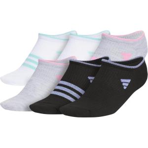 adidas Kids Superlite No Show Socks for Boys & Girls (6 Pairs) Lightweight(White/Shiny Energy Aqua/Shiny Bliss Pink/Girls/3.0)