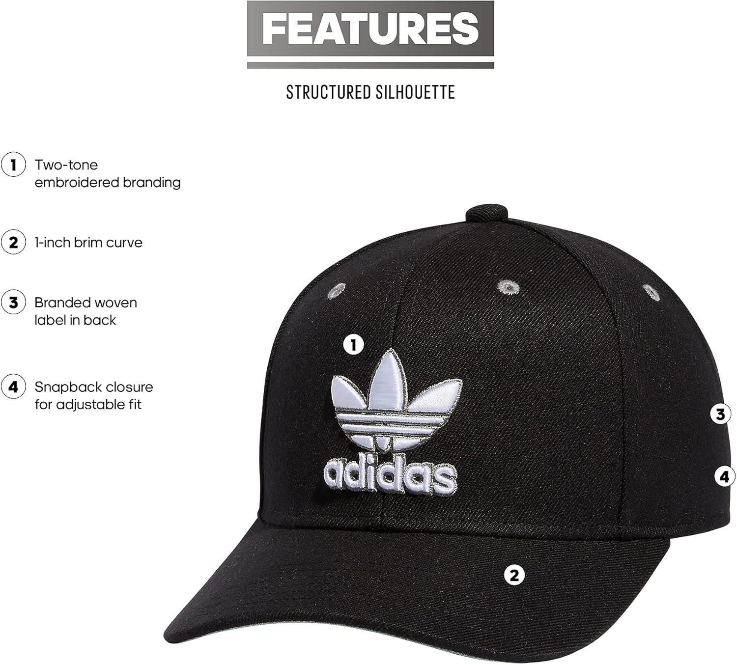 image:imageAdidas Originals Mens Modern High Crown Structured PreCurve Brim Snapback Adjustable Fit HatBlackWhiteSilver Green