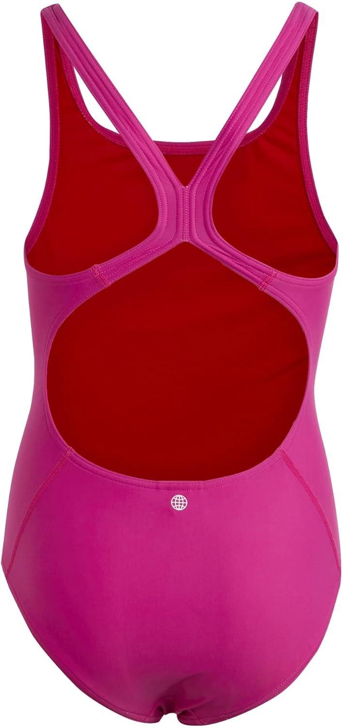 image:imageadidas Girls Solid Small Logo SwimsuitLucid FuchsiaBetter Scarlet