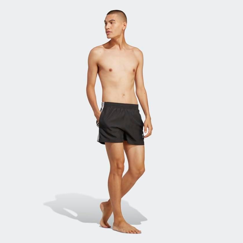 image:imageadidas Mens Adicolor Striped Swim Trunks Casual Swimwear Casual BlackBlackWhite