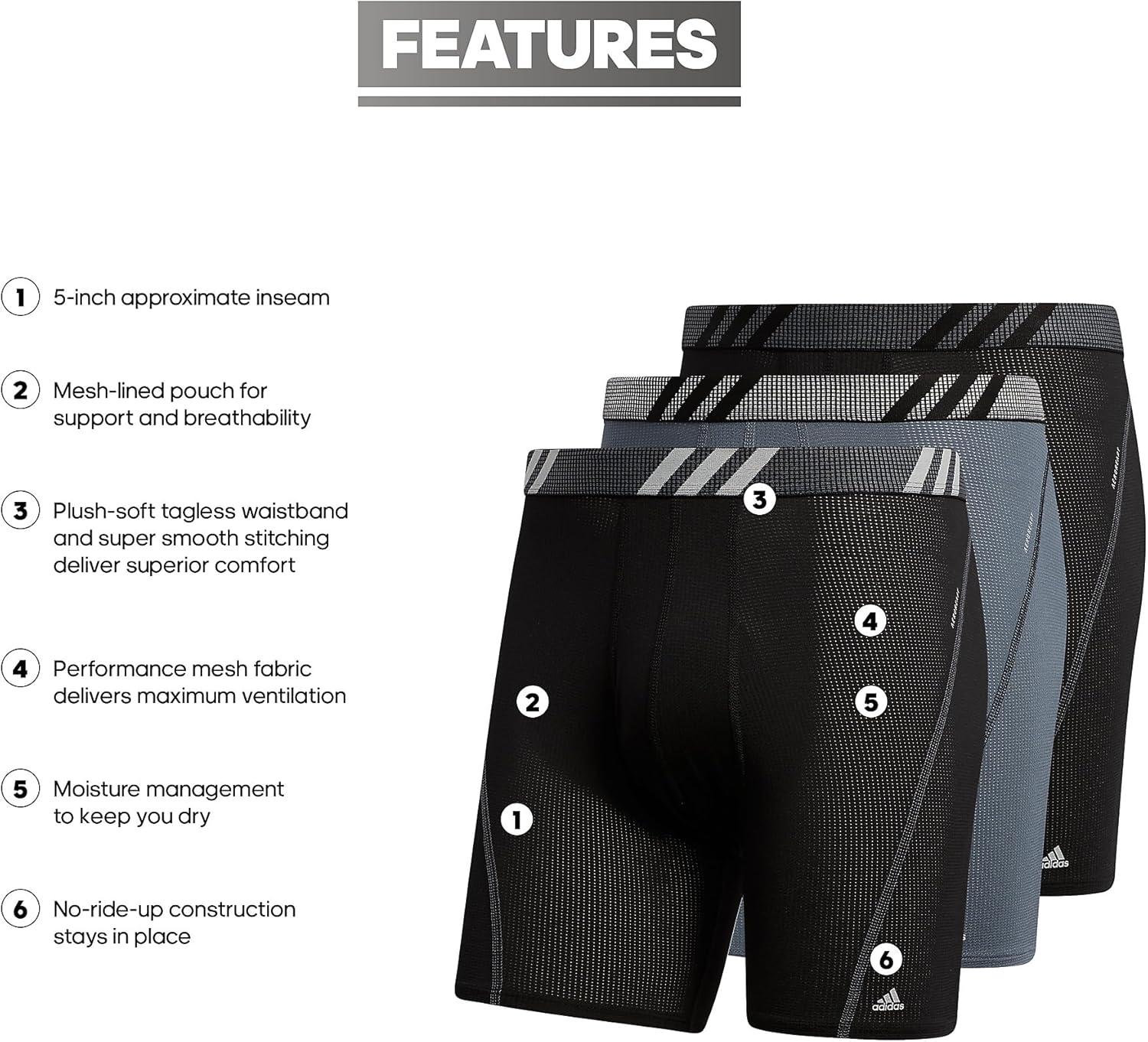 image:imageadidas Mens Sport Performance Mesh Boxer Brief Underwear 3Pack DISCONTINUEDBlackOnix GreyBlack